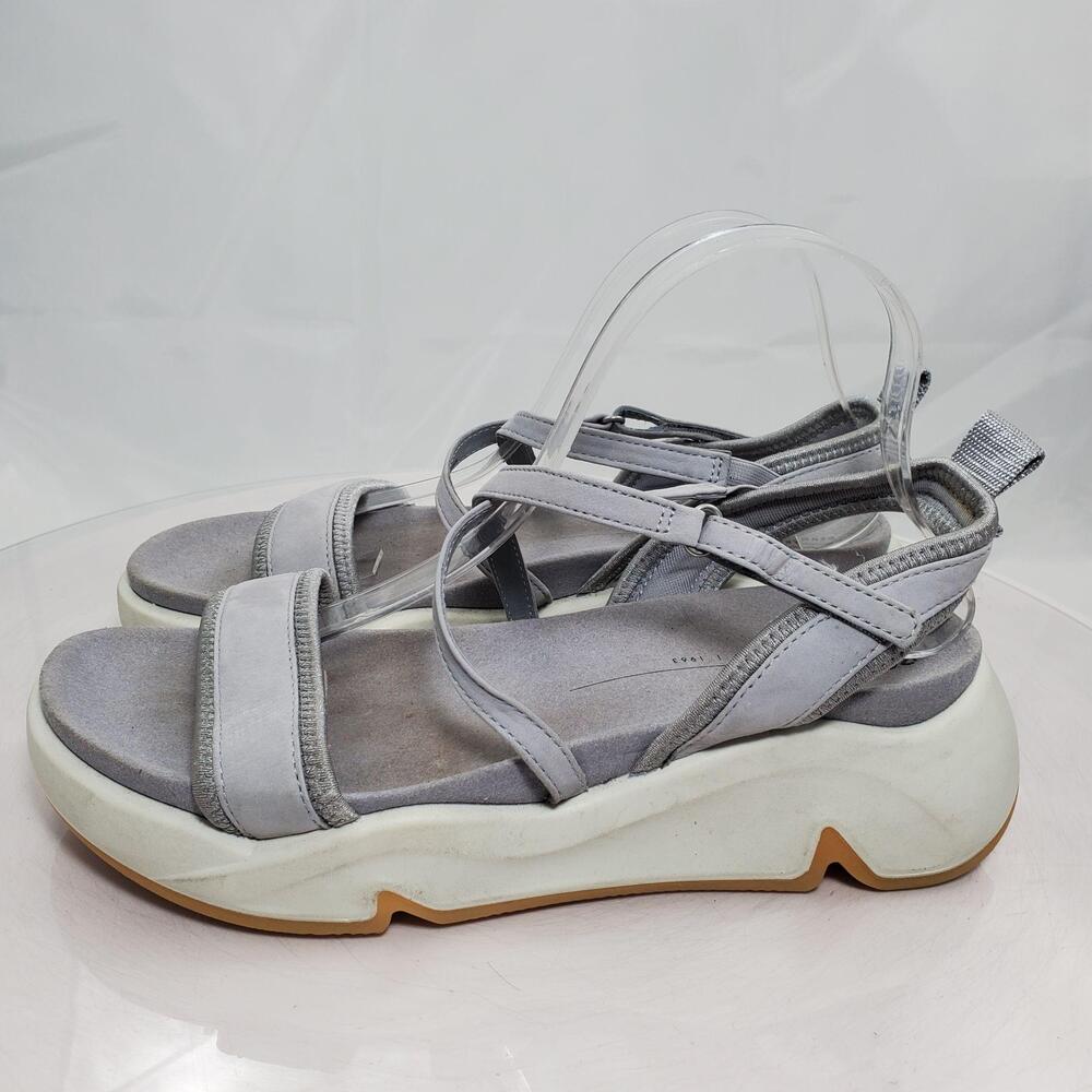 ECCO 20331358295 Sandals Women 10.5/41 Gray Strappy Chunky Wedge Comfort Shoes